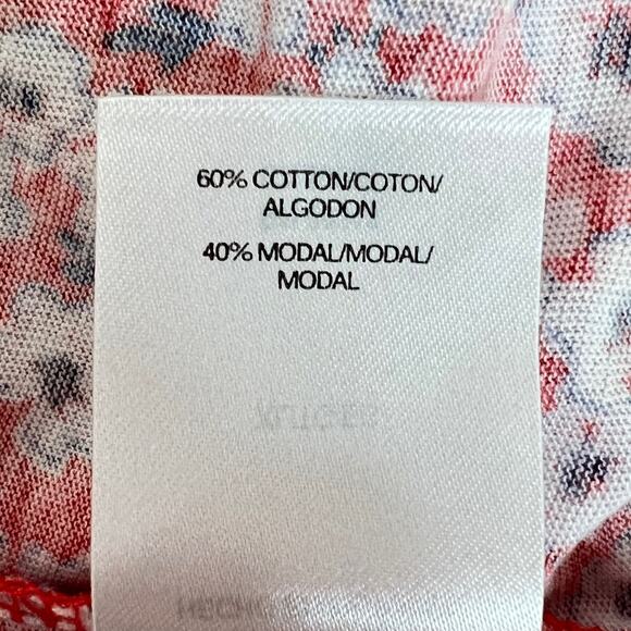 Lucky Brand Womens Knit Top XL Red White Floral Print Scoop Neck Cotton Modal - Picture 6 of 7